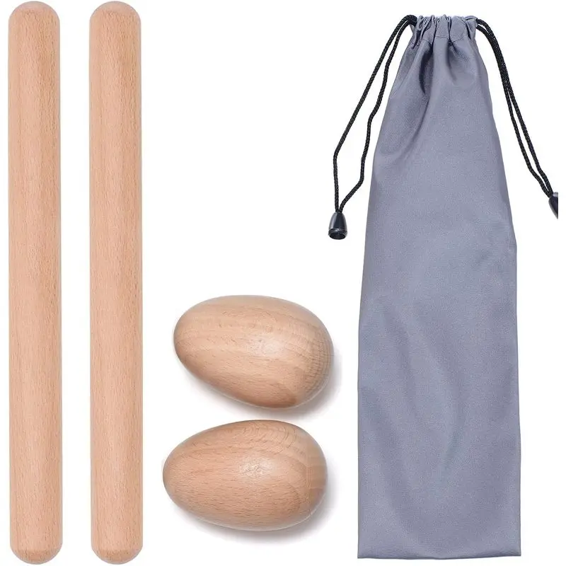 Outdoor activities4 Pcs Musical Hand Percussion Instrument Set, Includes 1 Pair 8 Inch Rhythm Sticks Wood Claves and 1 Pair Wood Egg Shakers for Kids