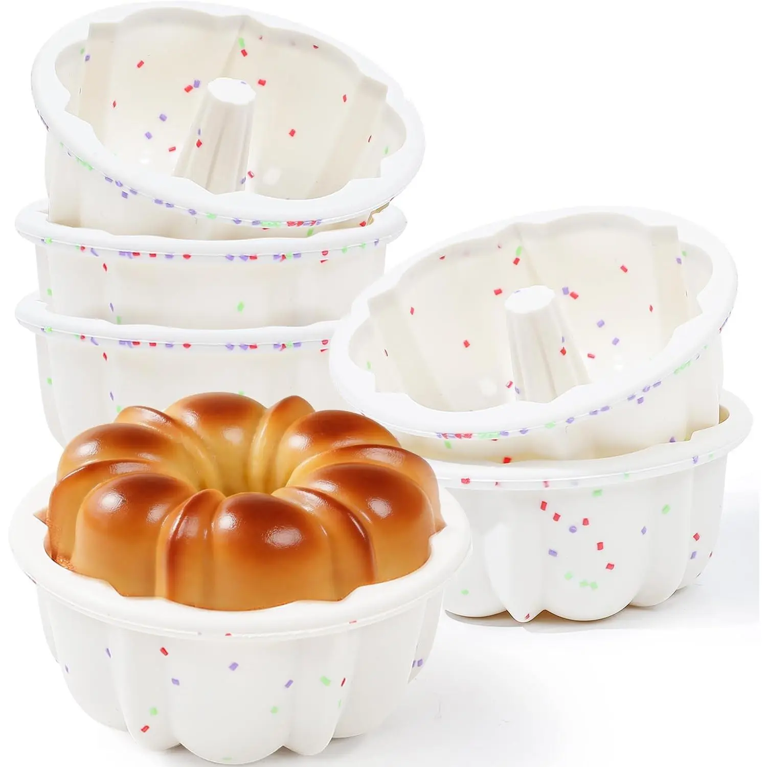 Sturdy 4-Inch Nonstick Mini Fluted Tube Cake Tin Set with Metal Frame, 6-Count Bakeware Equipment for Pumpkin Flan, Jello Baking (Cream, for Small Business Bakers), Flexible