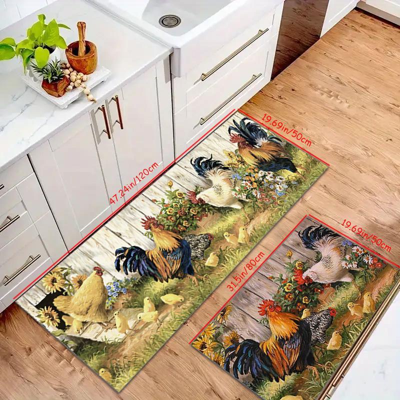 Easter Kitchen Mat Set 2pcs/3pcs, Farmhouse Kitchen Rug, Absorbent Lightweight Washable, Spring Home Decor, Easter Garden Rooster Pattern, Ideal Gift