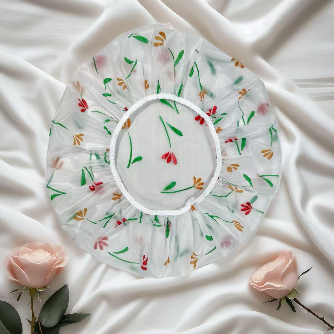 Cute Cherry Print PE Shower Cap, Waterproof Reusable Hair Cap for Shower, Hair Treatme