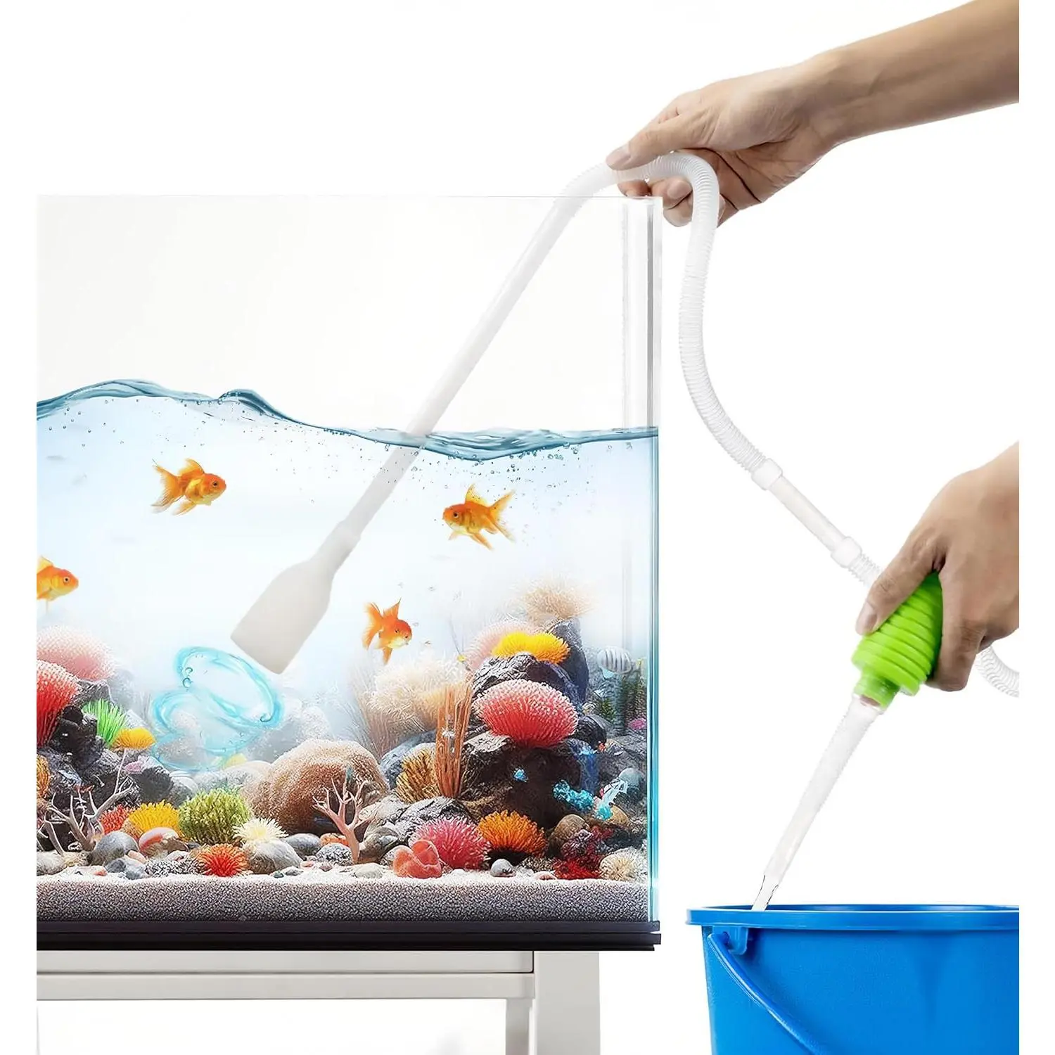 Luigi Fish Tank Cleaner - Turtle Tank Accessories - Fish Tank Sand and Gravel Vacuum Cleaner - Manual Siphon Can Clean and Replace Water or Sand in Minutes - Fish Tank Cleaning Tool