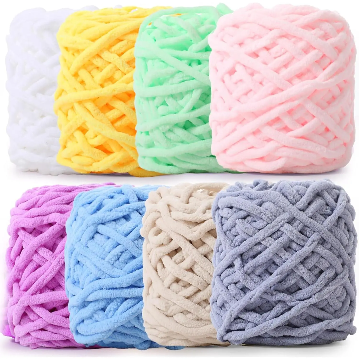 8 Pack Chunky Chenille Yarn for Crocheting Soft Thick  Yarn for Hand Knitting Bulky  Blanket Plush for Weaving DIY Crafts Each 3.5 oz 55 Yards ( Colors)