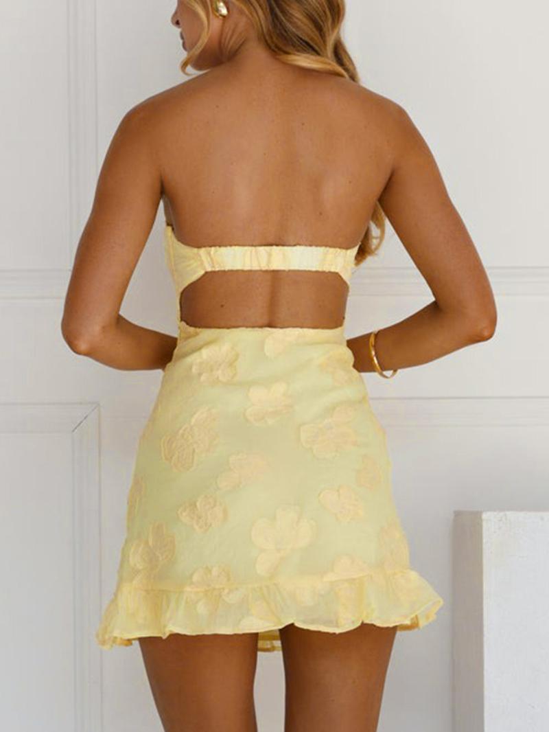 Women's Floral Print Bow Decor Tube Dress, Cute Strapless Flare Backless Party Mini Dress for Beach Holiday Vacation, Ladies Clothes for All Seasons