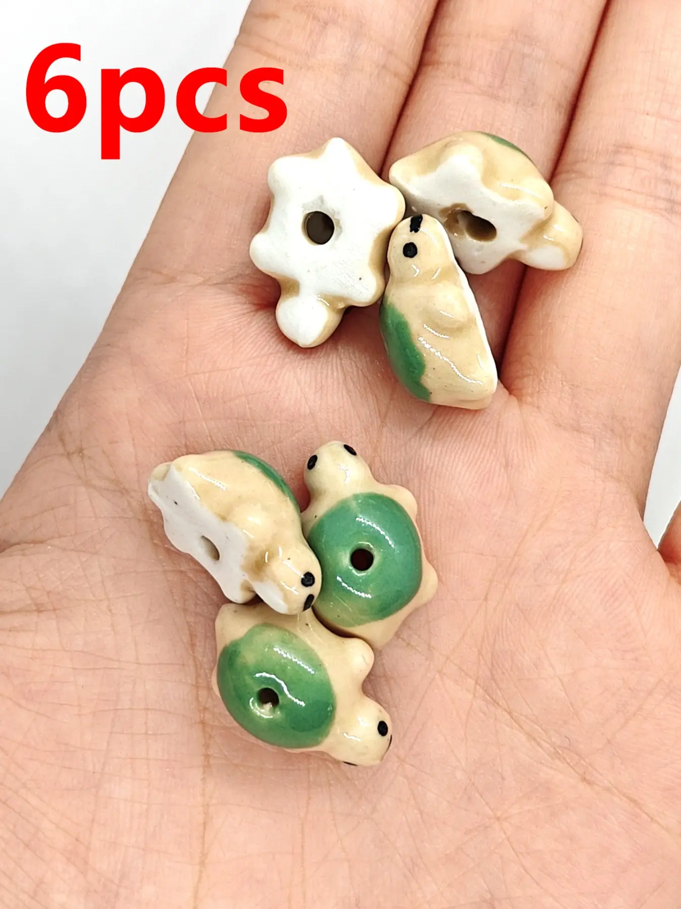6pcs Turtle Ceramic Beads, Cute Animal Style, DIY Jewelry Making, Handmade Bead Accessories, All Seasons Craft Supplies