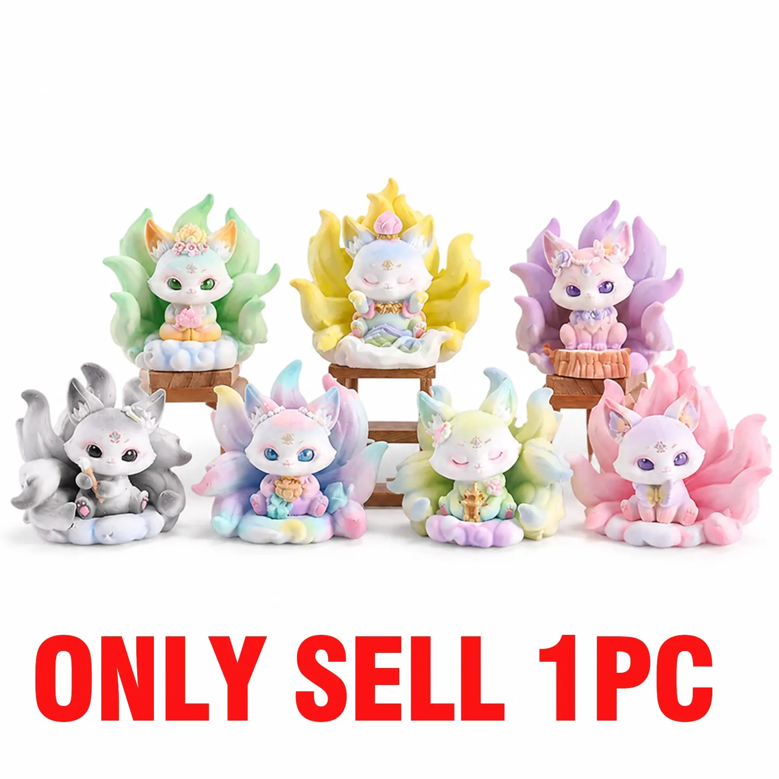 Flocked Eastern Poetry Nine-Tailed Fox Blind Box Figurine, Mythical Fox Spirit Plush Doll, Chinese Mythical Beast Collectible Desk Decor, Cute Fantasy Animal Toy, Birthday Gift for Women, Halloween Christmas Thanksgiving Gift