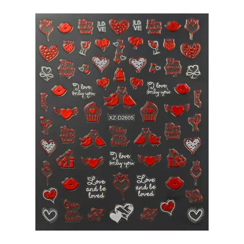 Heart & Lip Pattern Nail Art Sticker, 8 Counts/set Nail Art Design Romantic Love Nail Decal, Elegant Nail Decoration, DIY Nail Art Decoration for Women & Girls