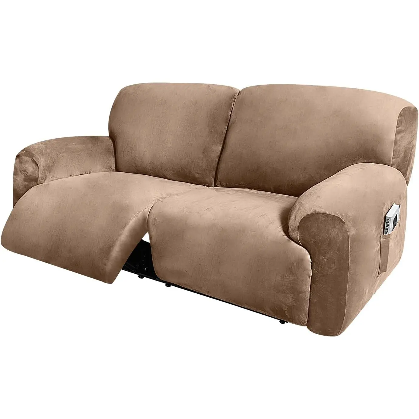 Extra Wide 75" - 100", Reclining 2 Seater Sofa, Extra Wide Reclining Love Seat Slipcover, 6-Piece Velvet Stretch, Reclining Sofa Covers, Thick, Soft, Washable (Sand)