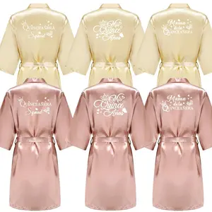 Rose Gold Princess Sweet 15 Years Girl Birthday Party Robes Quinceanera Robe Mis XV Bathrobe Satin Nightgown