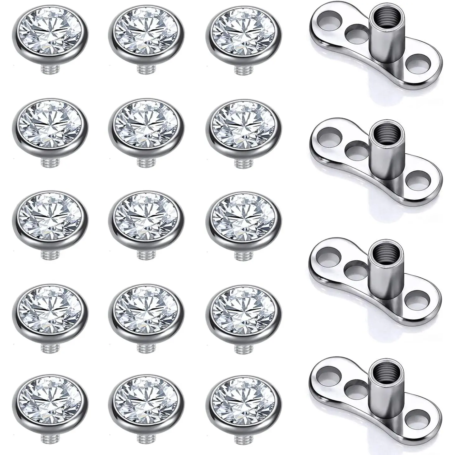 D:15Pcs Dermal Anchor Tops(4mm,White)
