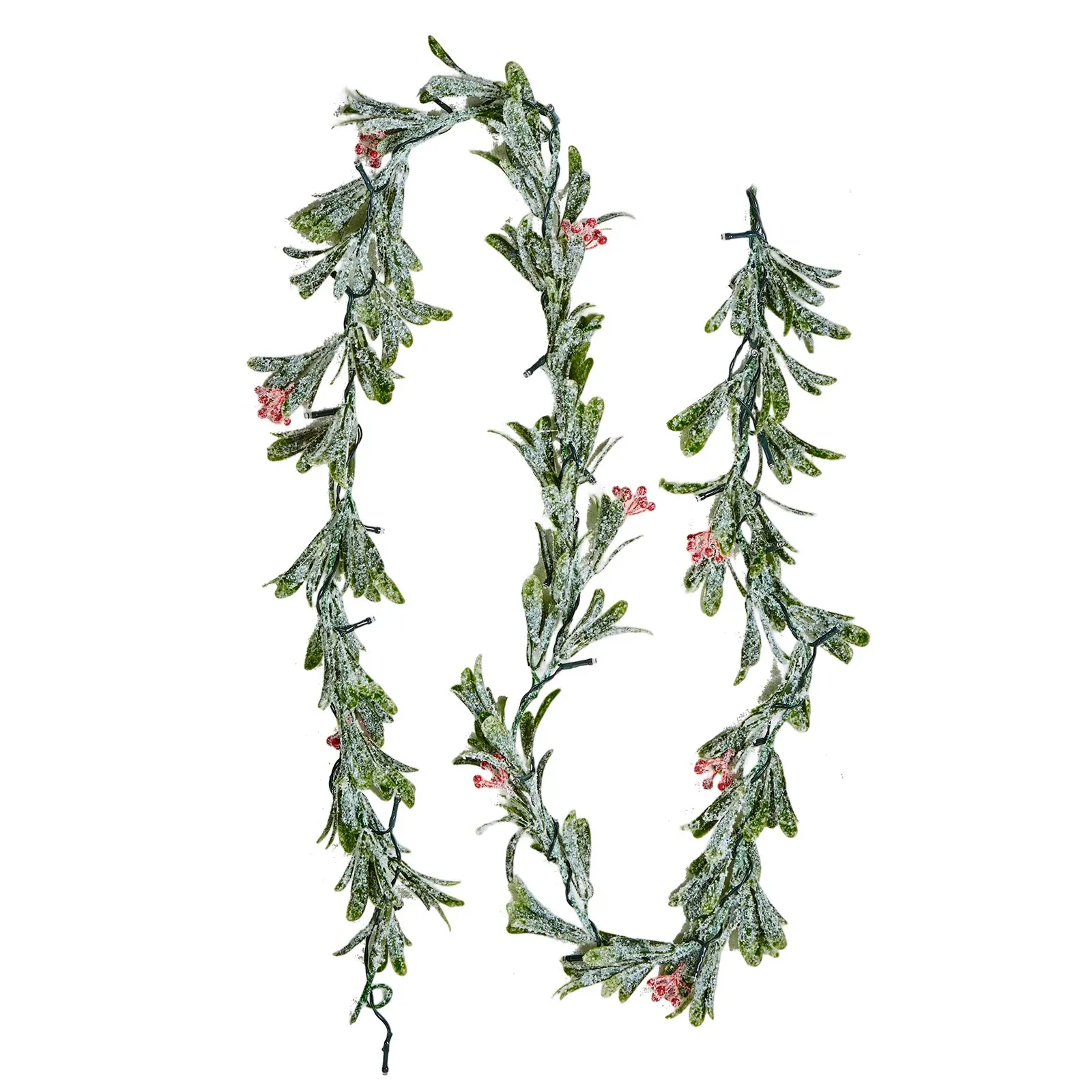 VEVOR 6.6-ft Waterproof Faux Christmas Garland, Magical Natural-Look Greenery Decor with Vines, Olive Leaves, Berries, LED Light String, for Indoor Room, Outdoor Mantel Fireplace Holiday Use for Family, Coworkers