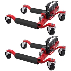 Heavy Duty Car Wheel Dolly Set - 1500 lbs Capacity - Hydraulic Tire Jack & Ratcheting Foot Pedal - Vehicle Positioning for Trucks, RVs, Trailers - Red