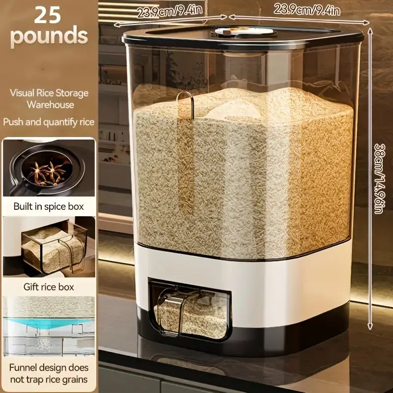 12/25 Pound Rice Bucket, Large Capacity Transparent Grain Container with Lid, Home Grain Dispenser, Kitchen Soybean Corn Storage Box, Food Containers with Lids