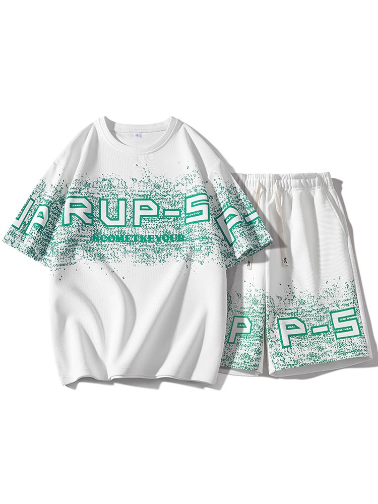 Urban Code Vibe Mens Digital Print Sweat Suit Set Oversized Fit T-Shirt with Modern Graphic and Coordinating Shorts for City Streetwear and Night outs