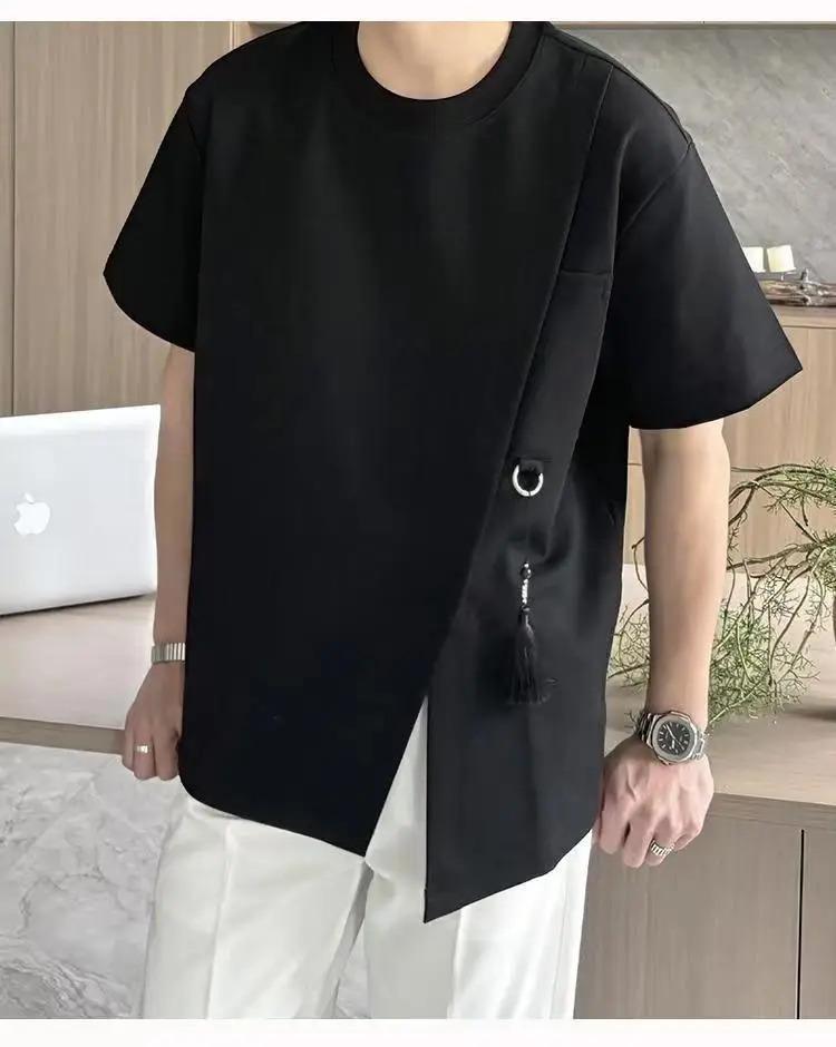 Simplicity Slit Hem Korean Tops Summer Men's Short Sleeve Solid Plus Size All-match Fashion T Shirts Casual Trend Men Clothing