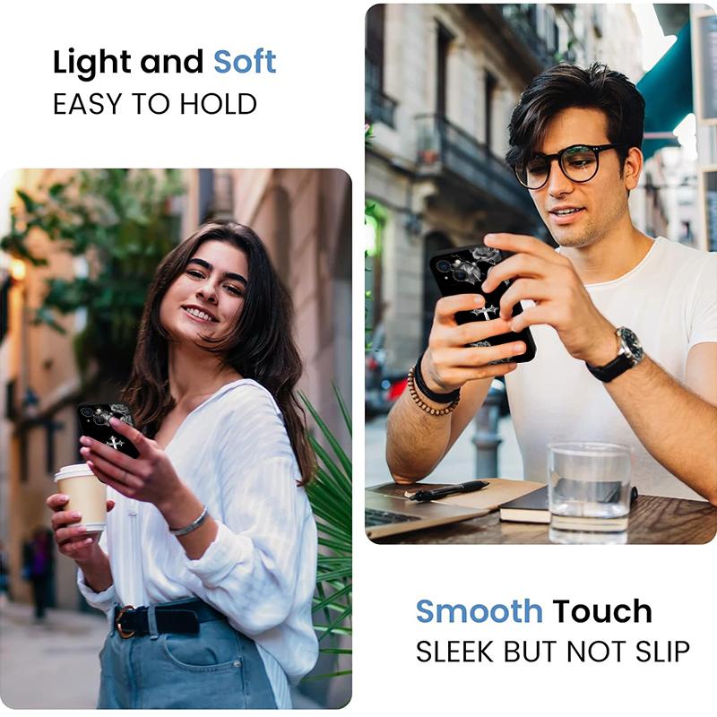 Rose Cross Pattern Straight Edge Phone Case for iPhone 16 15 14 Pro Max 13 12 11 XR XS Plus Shockproof Full Camera Protection Durable slim Silicone Cover