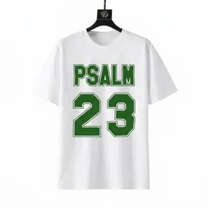 Women's Short-Sleeve Psalm 23 Varsity-Style Green T-Shirt, Christian Faith Graphic Top, Retro Sports Jersey-Inspired Casual Women's Clothes for Faith-Based Outfits