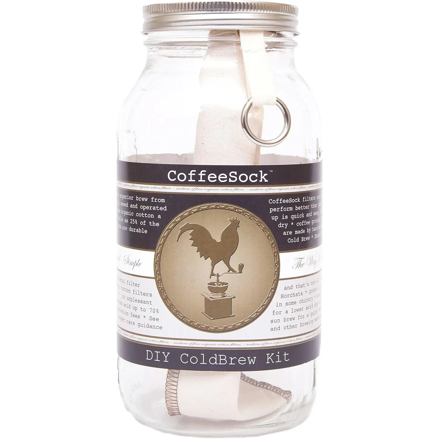 Cold Brew Kit - 64 oz Half Gallon Mason Jar Cold Brew Coffee Maker with    Filter, GOTS Certified,  Cold Brew Starter Set -  for Coffee Lovers