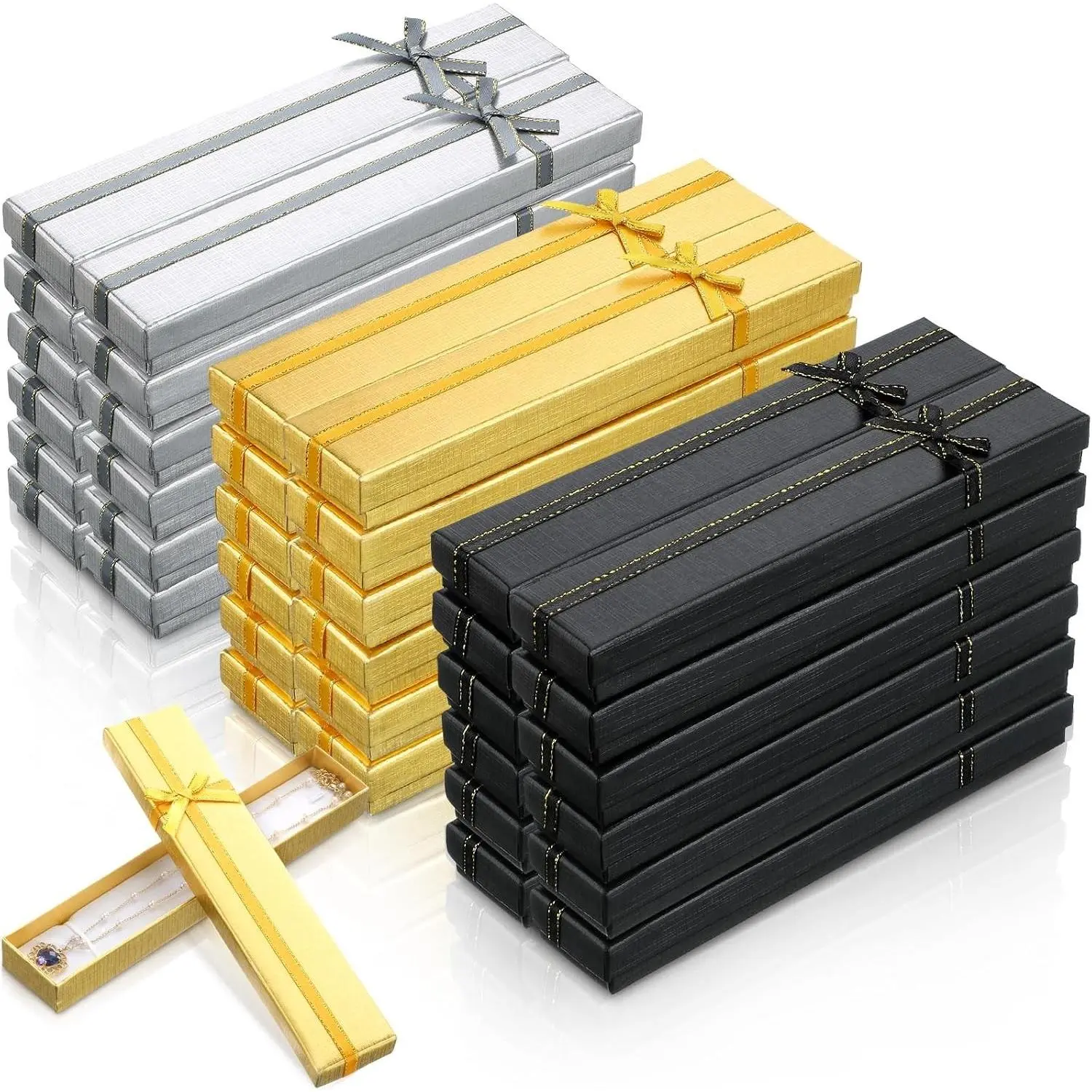 Huquary 72 Pcs Long Necklace Gift Boxes with Lid & Bowknot, Suitable for Jewelry Bracelet Storage & Gifting