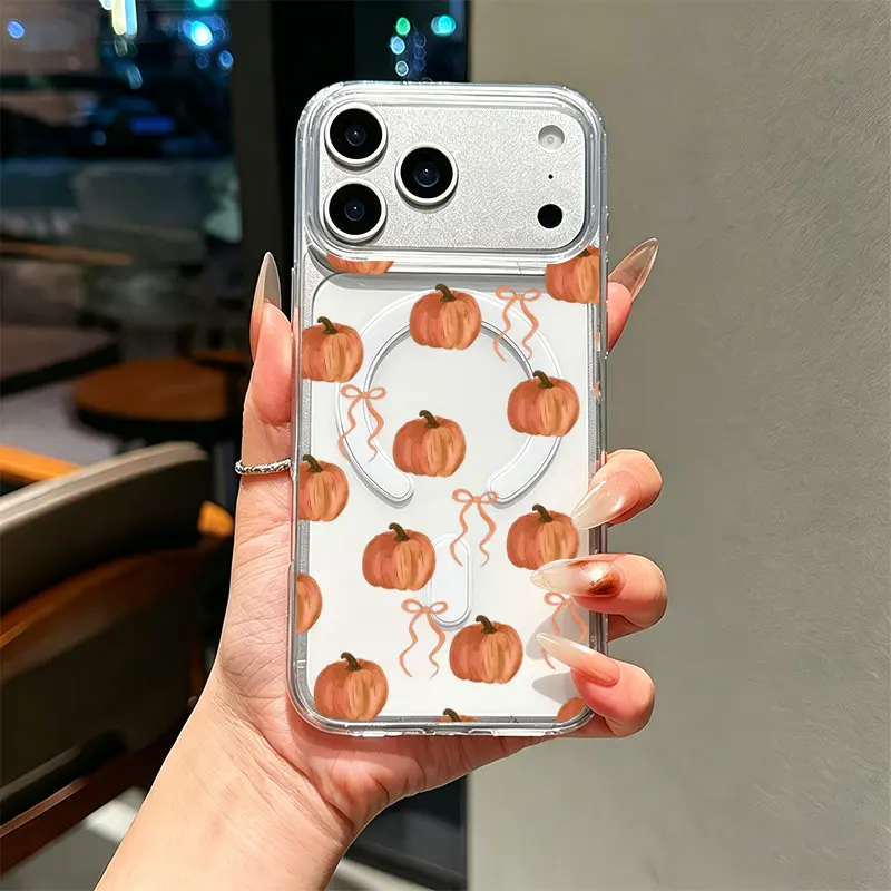 Pumpkin Bowknot Phone Case, Soft Warm Watercolor Style for iPhone 17 16 15 14 13 12 11 Plus Pro Max,Delicate Autumn Holiday Gift for Gentle Daily Outfit Match