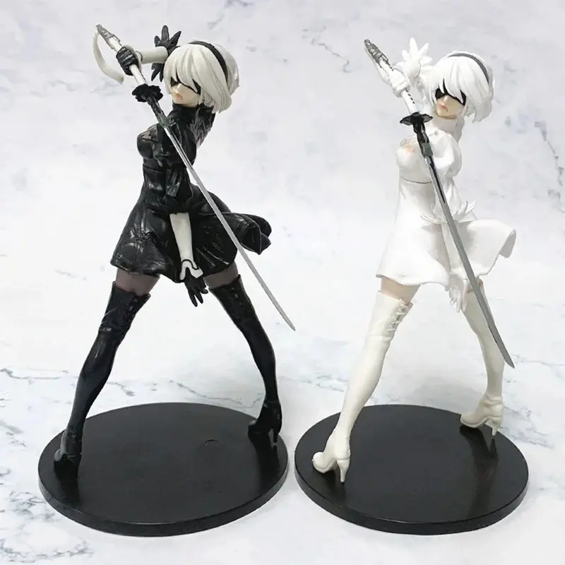 18cm NieR: Automata YoRHa 2B Black and White Series PVC Collectible Doll, Unisex Anime Doll Action Figures, Toys & Hobbies Statuettes Gift