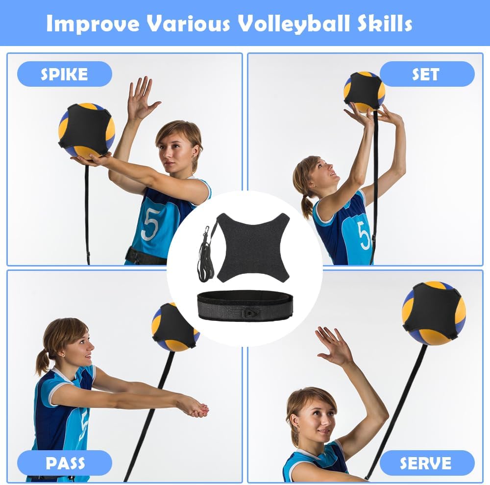 Volleyball Spike Trainer - Adjustable Solo Practice System for Hitting & Serving, Improves Timing/Power with Durable Nylon Design - Perfect for Indoor/Beach Volleyball & Backyard Training