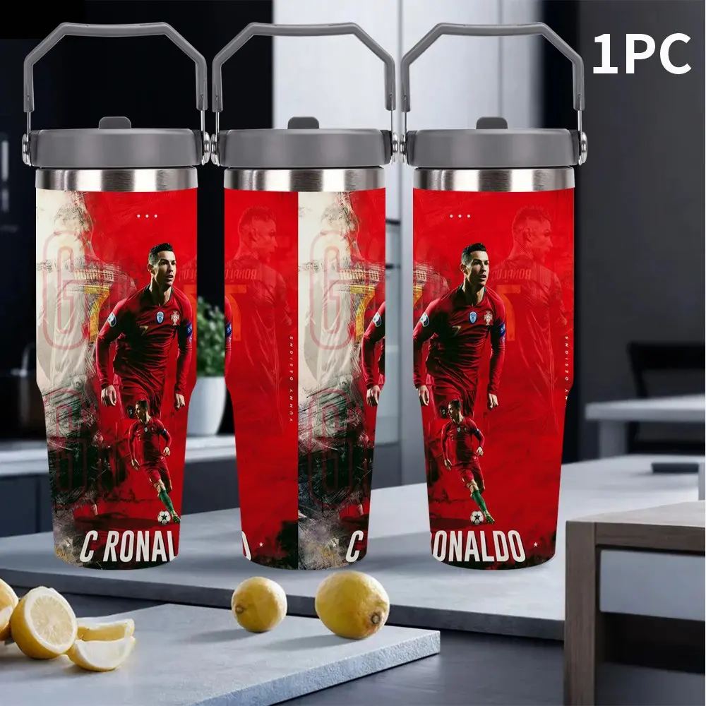 1pc C Ronaldo Portugal Team 30oz Stainless Steel Insulated Cup, Leak-Proof, Dual-Layer Vacuum, Large Capacity, Portable, Durable, Gift Idea