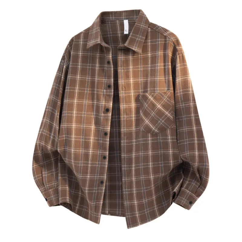 Men's retro plaid long-sleeve lapel shirt comes with a diagonal plaid chest patch pocket and dropped shoulder cut. Constructed from soft brushed fabric with street style, it is suitable for daily commuting and streetwear.