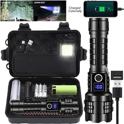 Rechargeable Flashlight, 1 Set 5 Speed Mode LED High Lumen Flashlight, Super Bright Flashlight with Holster, Powerful Handheld Torch Portable Zoom Flashlight for Emergency Camping Hiking #GLOBAL PICKS