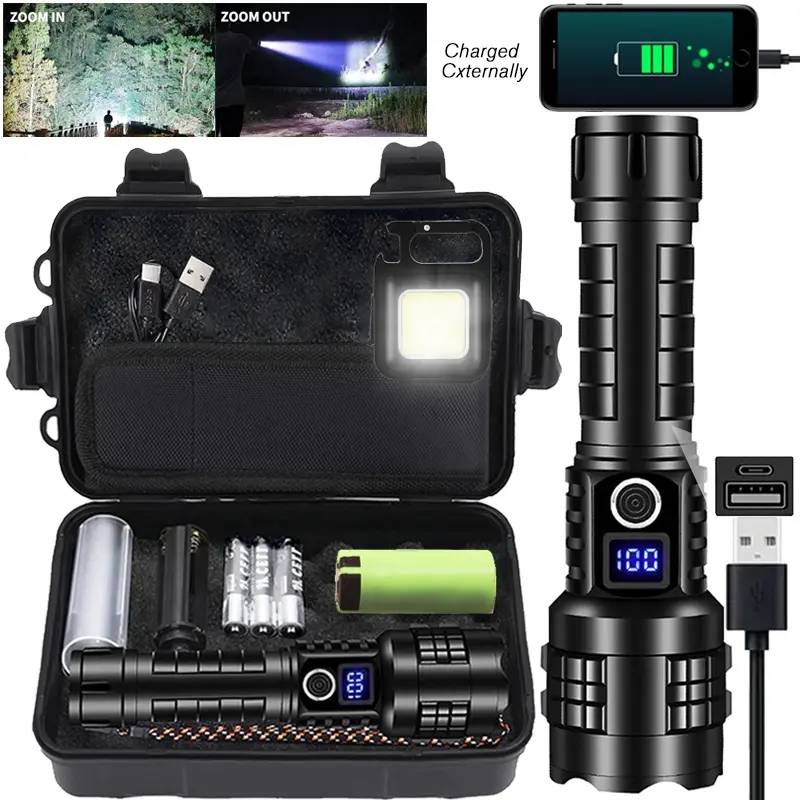 Rechargeable Flashlight, 1 Set 5 Speed Mode LED High Lumen Flashlight, Super Bright Flashlight with Holster, Powerful Handheld Torch Portable Zoom Flashlight for Emergency Camping Hiking #GLOBAL PICKS