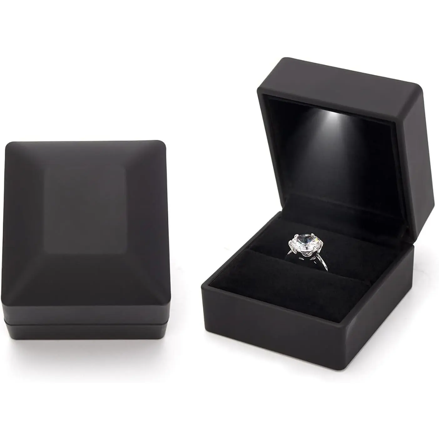 Ring Box Square Shaped LED Light Engagement Ring Boxes   Box for Proposal Wedding Valentine's Day Anniversary Christmas  Thanksgiving  (Square Black)