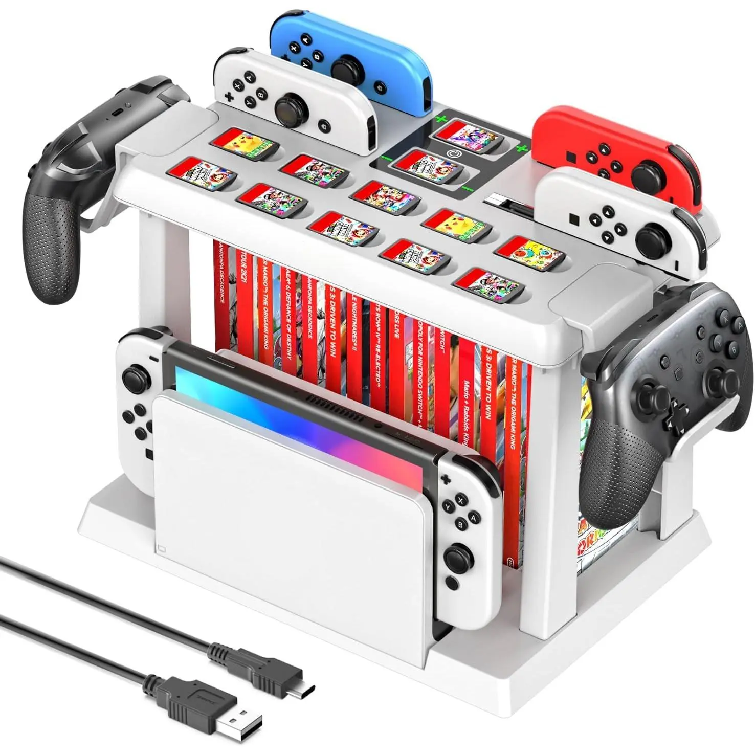 Organizer Station with Controller Charger,  Dock for   & OLED Joycons, Storage for , TV Dock, Pro Controller, White, Accessory Kits