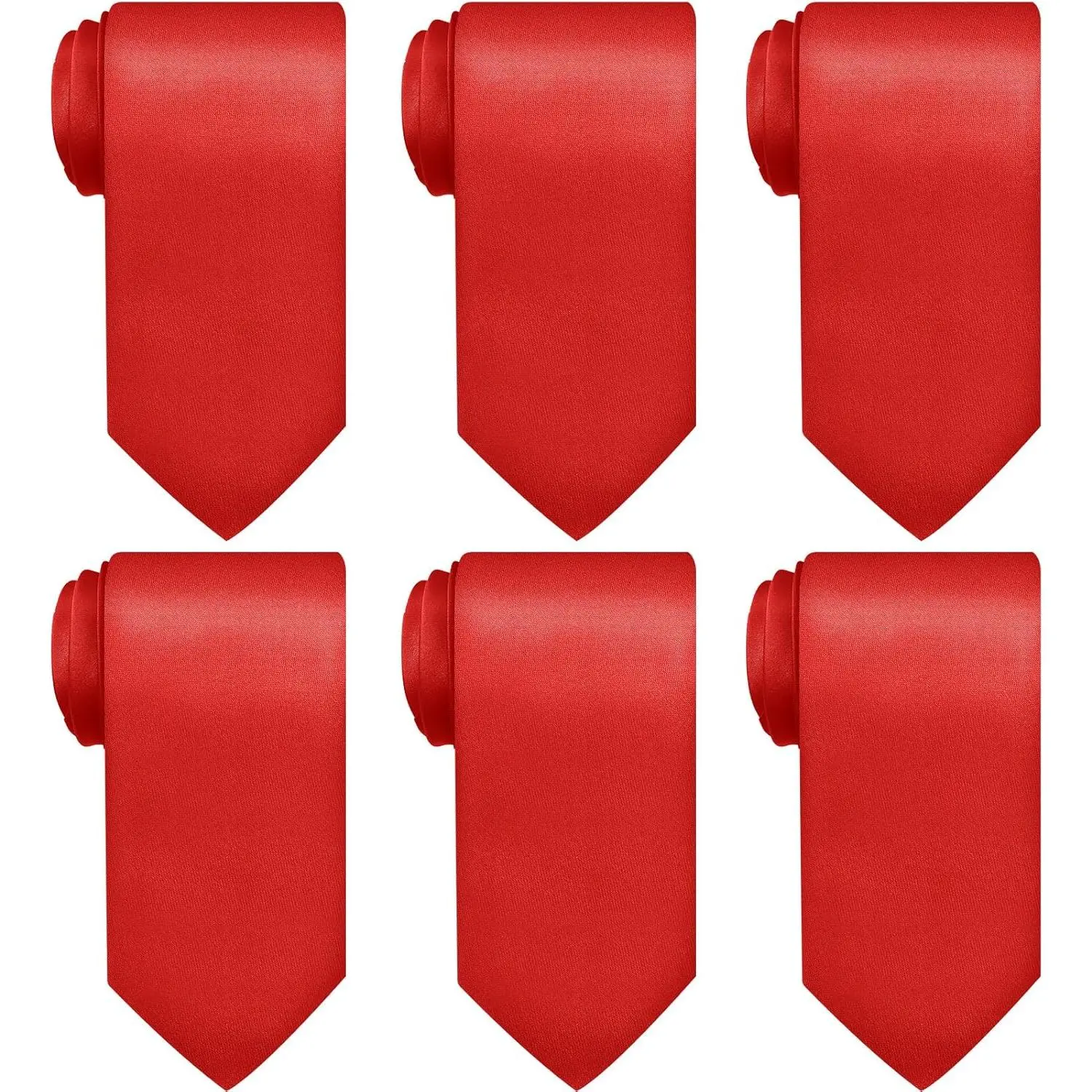 Solid Satin Pure Color Ties Set Men Necktie for Business Formal Occasion Wedding Class Christmas Party Gift, 3.15 In(Red,6 Pcs)