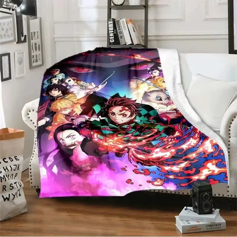 Demon Slayer Anime Soft Flannel Blanket - Multi-Size, Wrinkle-Free, Double-Sided Printed, All-Season Warm Anti-Pilling Lap Cover for Outdoor Camping, Home Room Decor