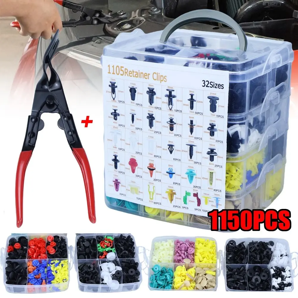 1105 Piece Car Body Clip Set + Glue Clamp, Multi-Function Auto Clip Removal Tool Kit, PP Material, for Door Trim, Dashboard, Interior Parts
