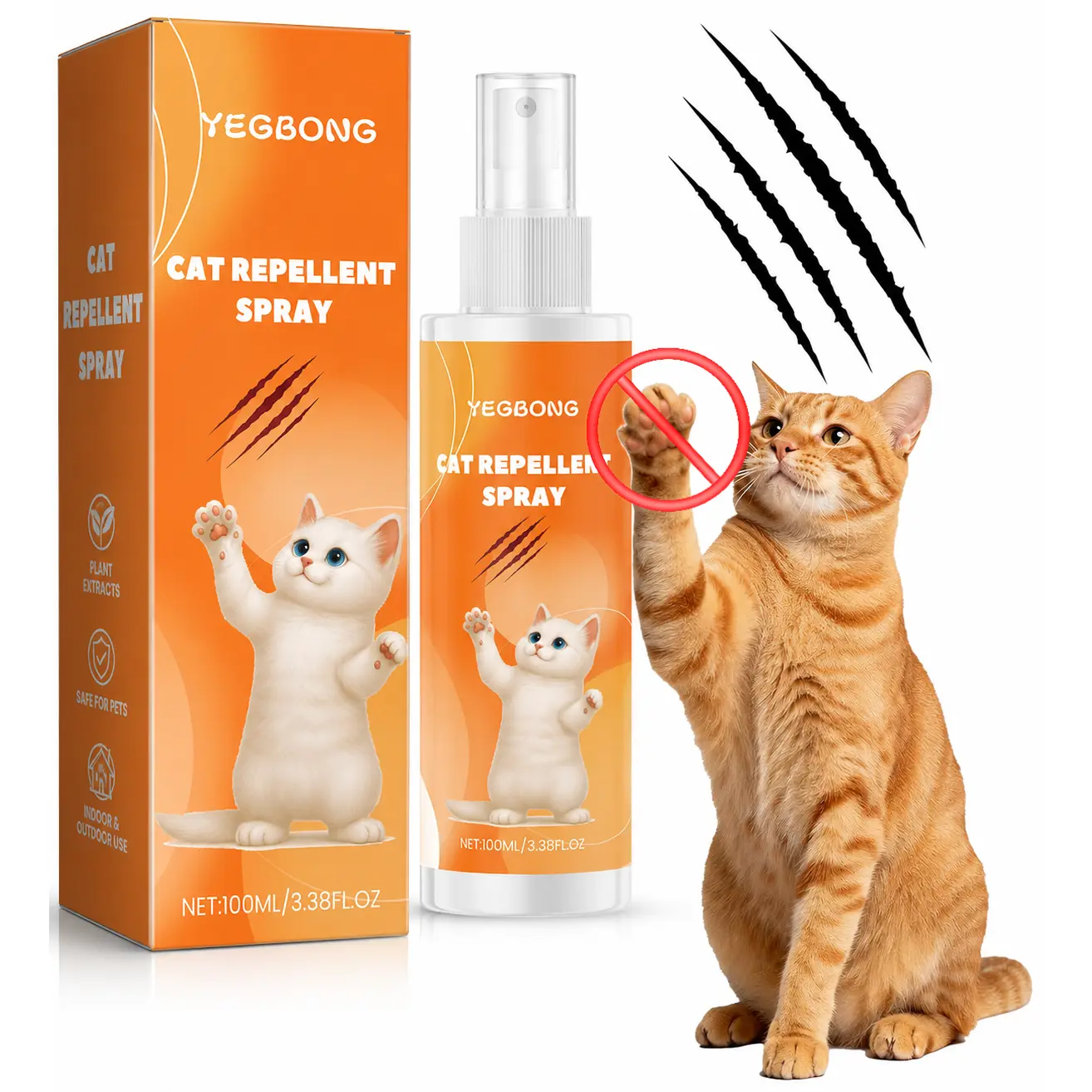 Pet-Safe Cat Deterrent Spray with 1,2-Hexanediol Mild Plant-Based Formula, Sophora Flavescens Extract - Build Invisible Boundaries, Discourage Destructive Scratching & Excessive Chewing, Stop Pee Spraying, Protect Furniture, Indoor-Outdoor Use, 100ML