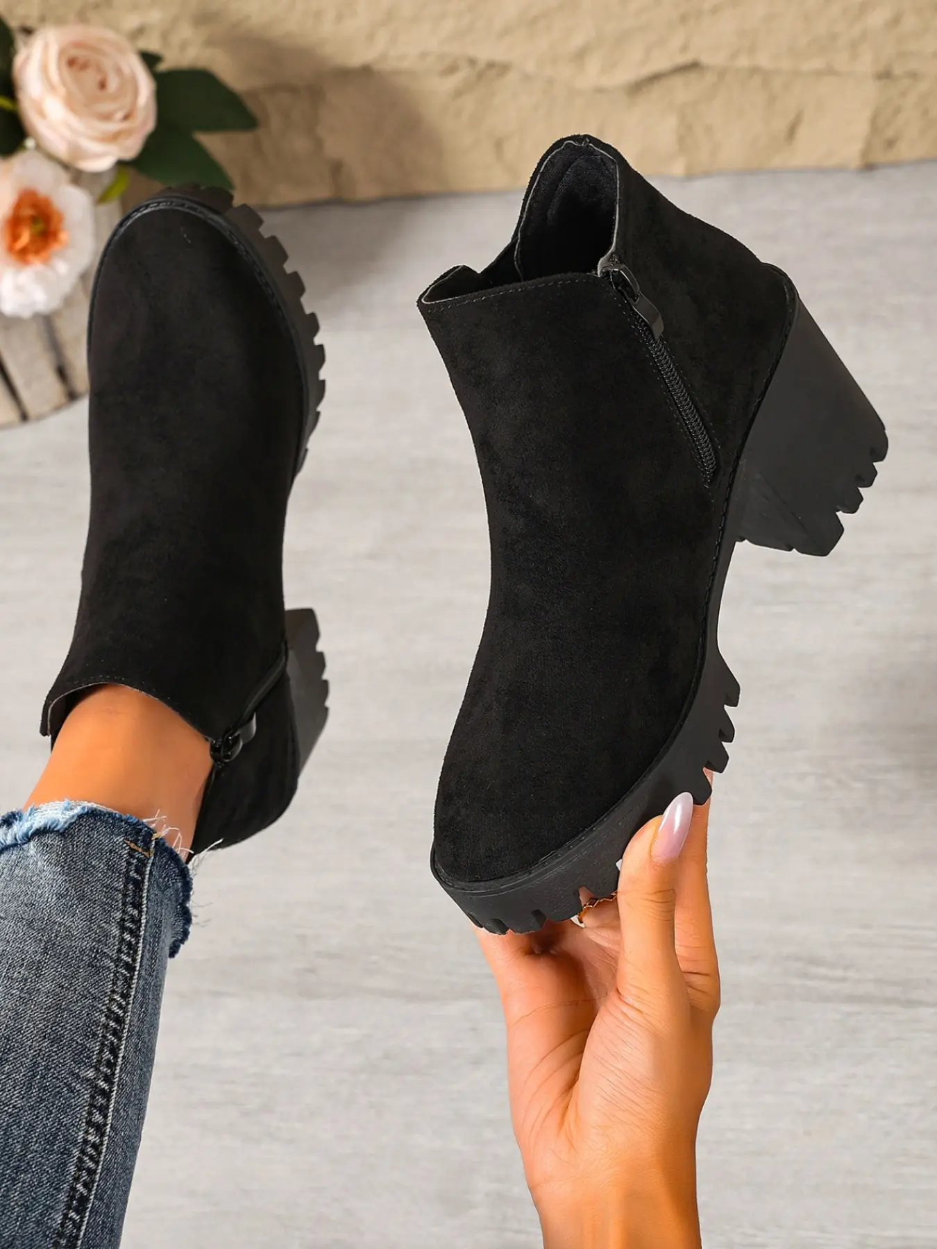Women's Fashion Bare Boots, Side Zipper Height Boost Anti-Slip Design, Classic Practical Casual Boots for School Work Party