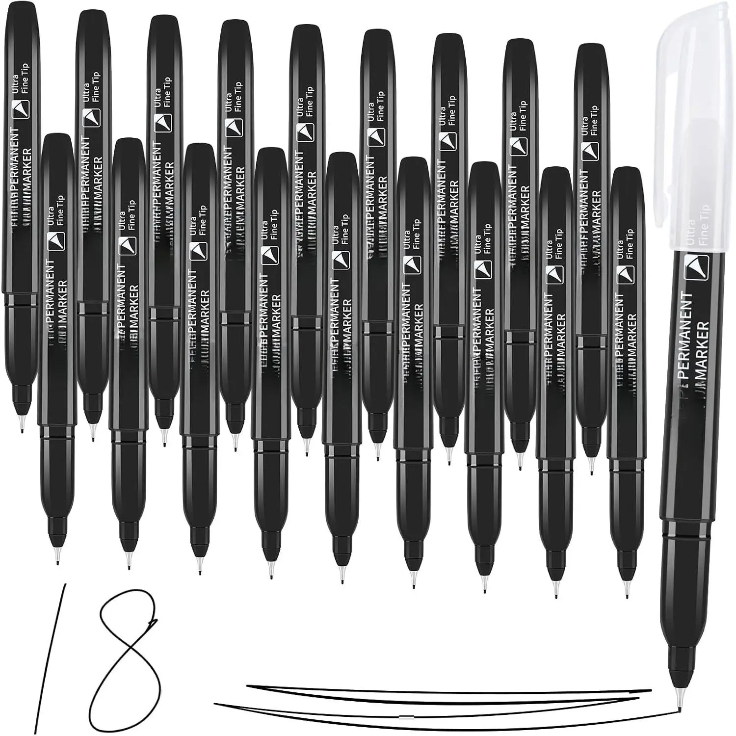 Ultra Fine Point Permanent Black Marker, 18 pack Permanent Markers, Permanent Markers Ultra Fine Tip 0.4 mm Tip,  & Fade-Proof Ink, Quick Drying, Writing  Paper, Plastic, Metal, Glas