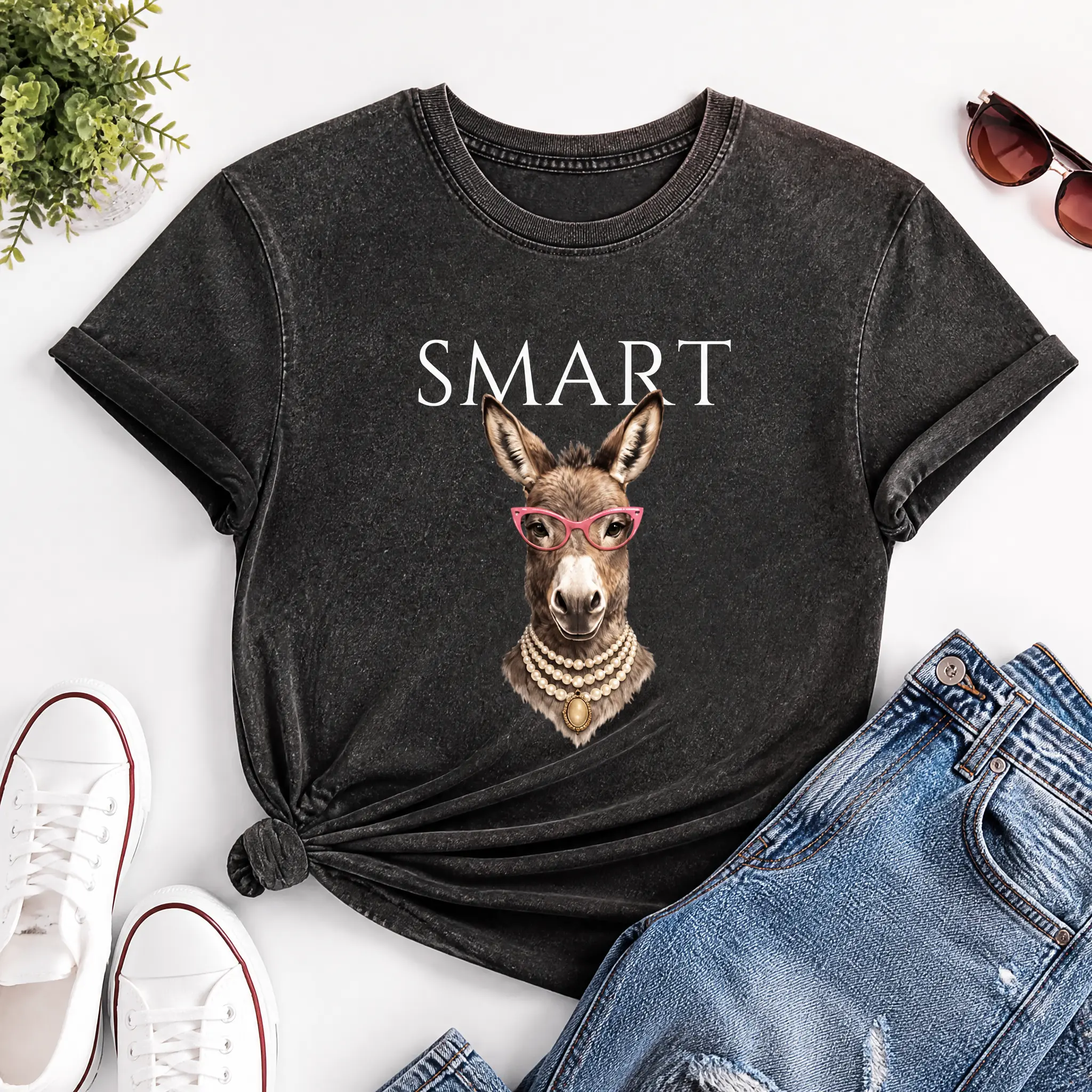Vintage Oversized T-Shirt, Women's Chic Cotton Graphic Tee with a Funny Donkey Print, Basic Relaxed Fit Top for All Seasons, Do Not Iron, Loose-Fitting, Classic, Smooth Touch Women's T-Shirts, Comfortable, Shortsleeve, Everyday, Unisex
