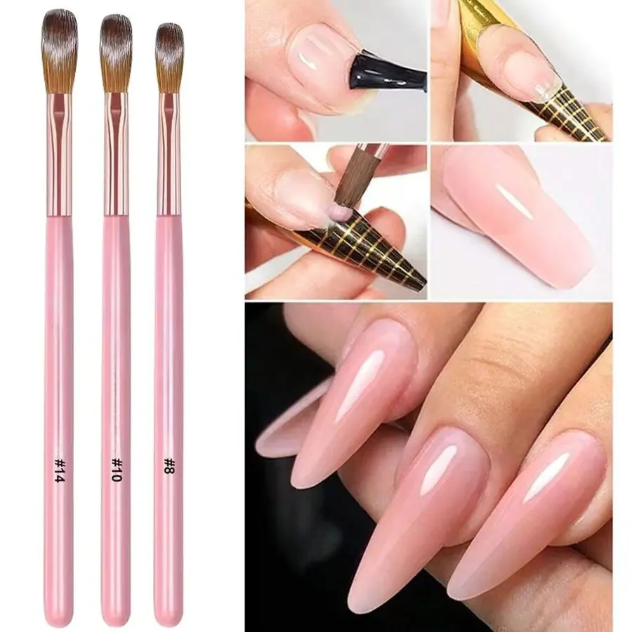 3Pcs/lot Acrylic Nail Brush Set #8/10/14 Professional Acrylic Powder Extension Nail Brushes Nail Art 3D Carving Manicure Salon Tools Accessories