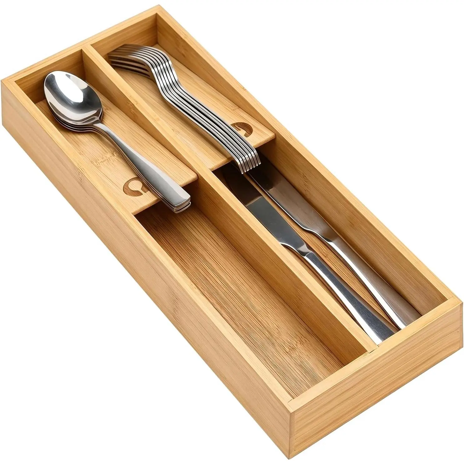 Small  Skinny Silverware Drawer Organizer Narrow Utensil Cutlery Tray | Compact   Fork and Spoon Organizer for Drawer Slim Flatware Holder  Wooden Kitchen Thin Silverware Drawer Tray