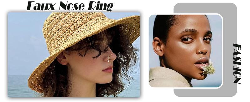 Florideco Tropical Glam Fake Nose Ring Breezy Summer Hoop Clip-On  CZ Dangle Non-Piercing Nose Ring for Women & Men, Cartilage & Tragus Jewelry