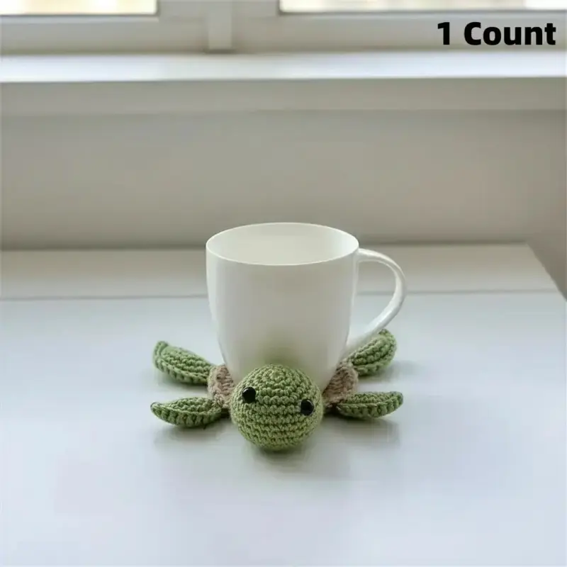 Handmade Crochet Tea & Coffee Coaster - Cute Bohemian Turtle Design, Sturdy EVA Insulated Tableware Protector for Mugs, 1-Count Table Top Birthday Gift, Boho Decor Accessory (EVA, Woven, Fabric, Handmade Crochet Placemats & Coasters)