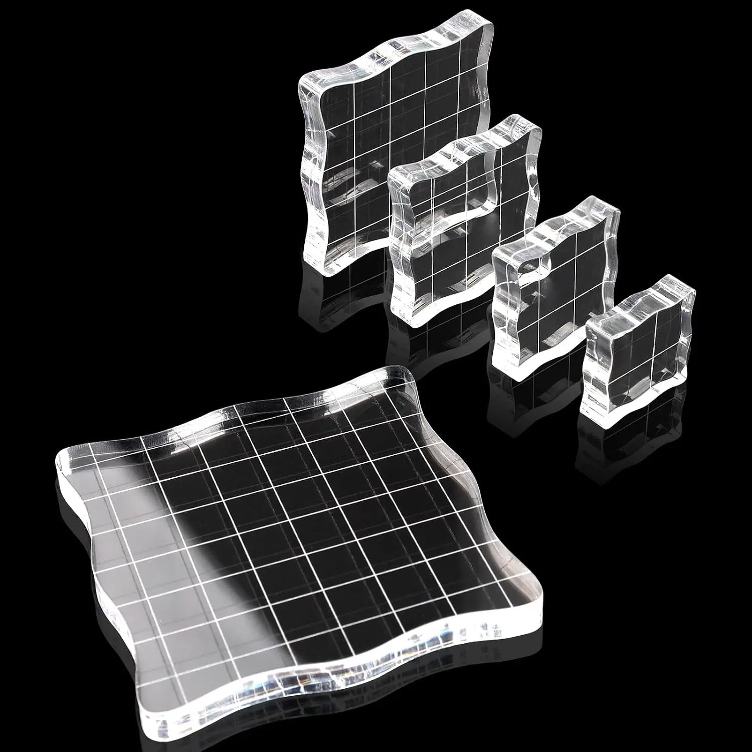 5PCS Clear Acrylic Stamping Block Set with Grid Lines, Clear Stamping Tools for DIY Crafts