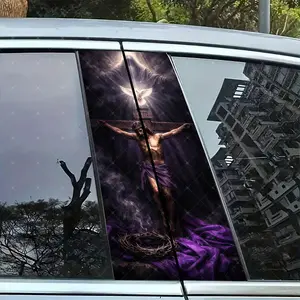 2pc Jesus Faith Creative Vinyl Stickers, Car B Column Protection, Sunscreen Waterproof Scratch-Resistant, Easy Peel Off, All Models Compatible