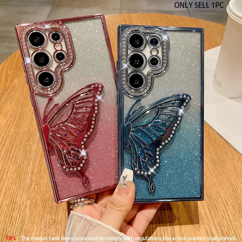 Glitter Butterfly Design Phone Case, 1 Count Shockproof Phone Protective Cover, Phone Accessory Compatible with Samsung Galaxy S26 S25 S24 S23Ultra Plus, Casing, Protector