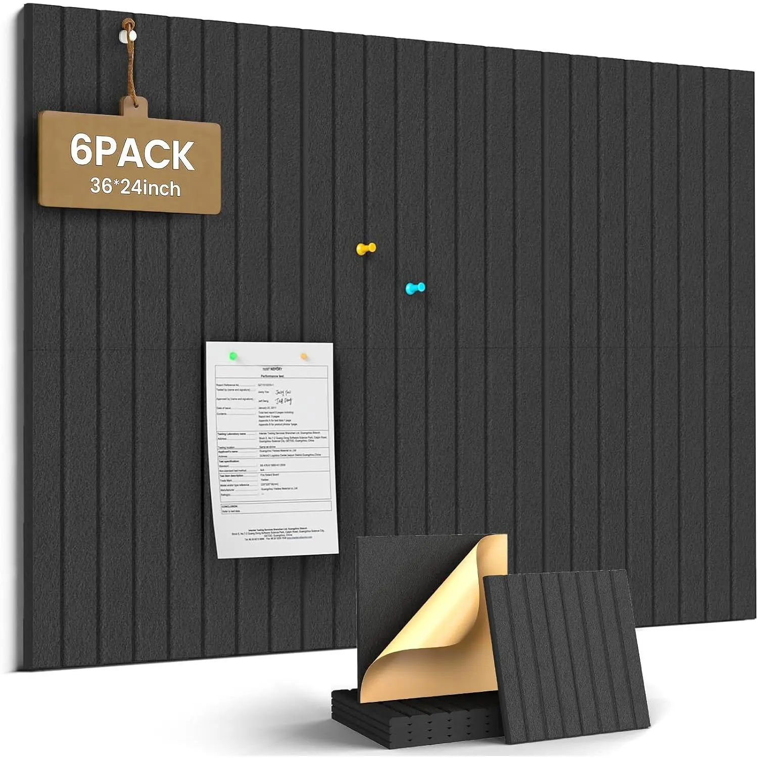 Large Cork Board Alternative 36" x 24" - 6 Pack Self-Adhesive Felt Bulletin Board Tiles, Pin Board Vision Board for Walls, Office & Home Decor(Black)