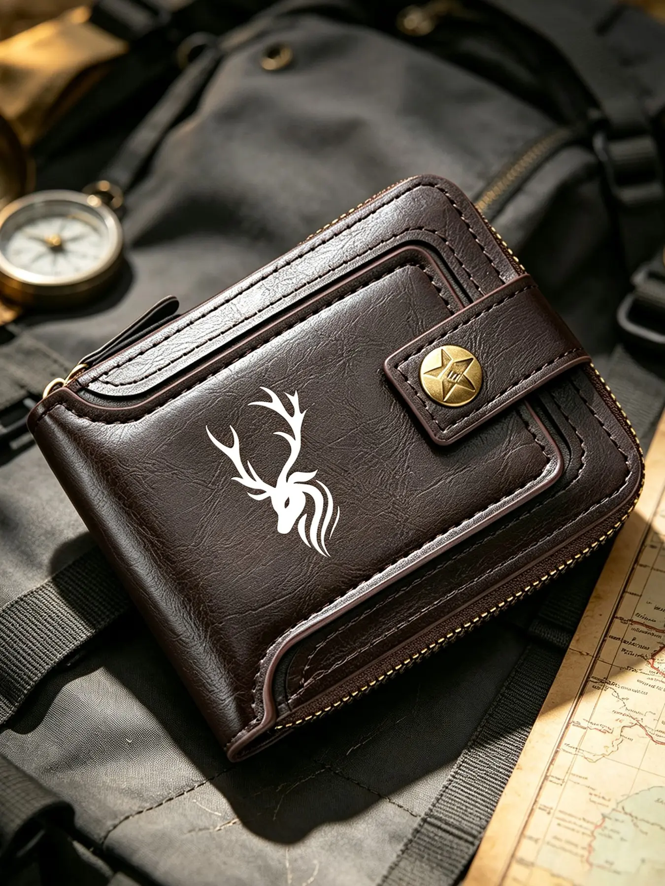 Men's Deer Print Exquisite Wallet, Fashion Luxury Business Style, Multi-Card Slot Design, Ideal for Daily Use and Gifting, PU Leather Material