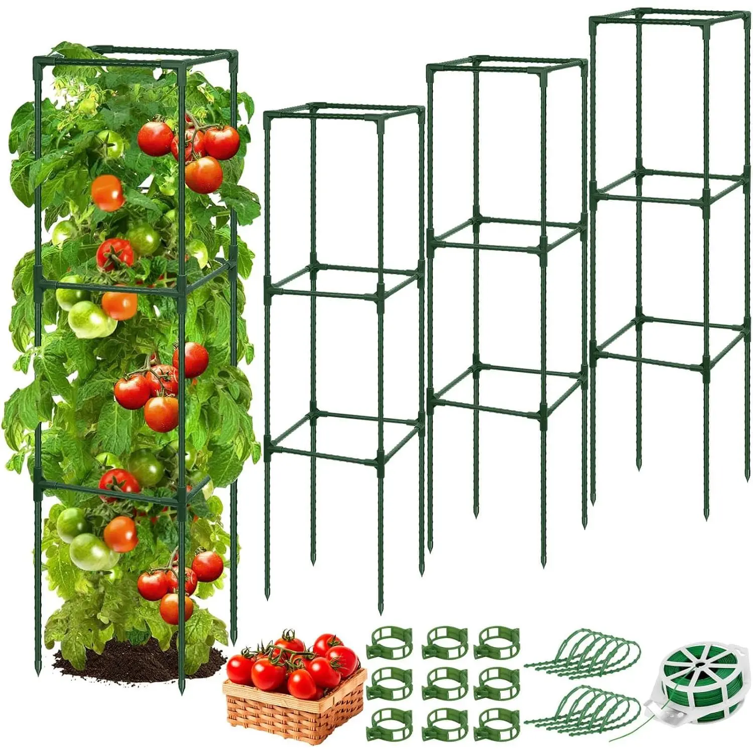 3 Pack 48" Tomato Cage for Garden, Heavy Duty Adjustable Plastic Coated Steel Pipe Tomato Stakes Trellis Plant Cages for Vegetable, Fruit, Flower, Rose Vine Climbing Plants