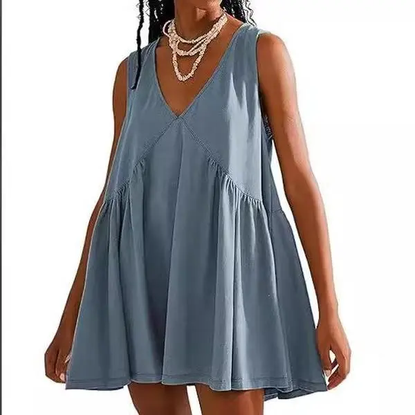 2026 European and American women's shein V-neck sleeveless pleated vest with pockets