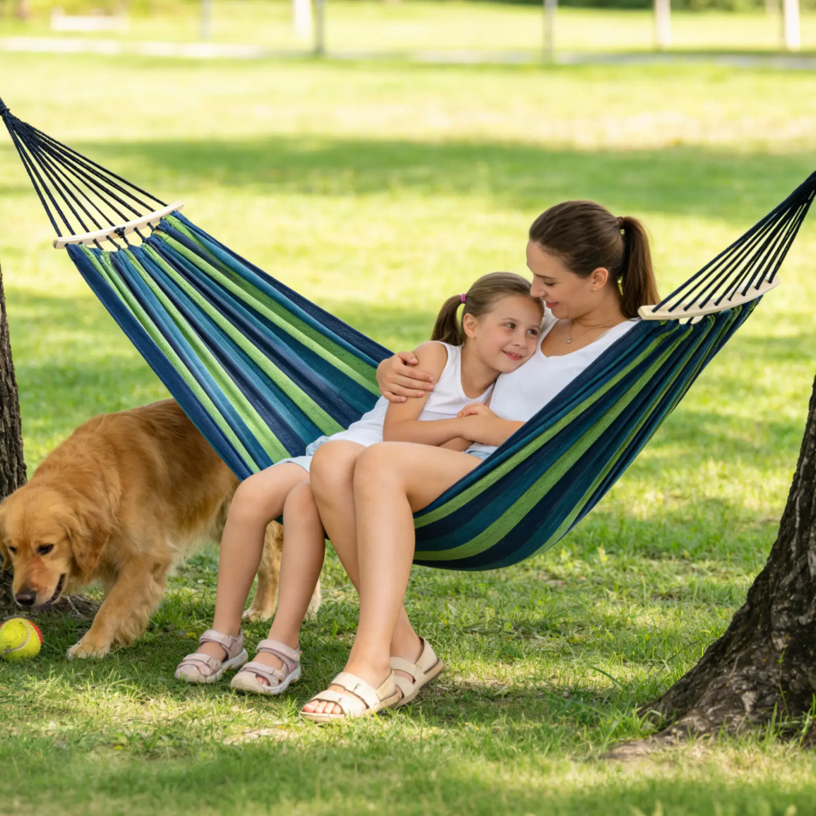 Garvee Extra Large Canvas Hammock - 500 lbs Max Casual Weather Resistant Hammock for 2 Adults, Anti-Roll Spreader Bars, Tree Straps, Carry Bag, Swing Chairs & Accessories for Backyard, Camping, For Two Adults